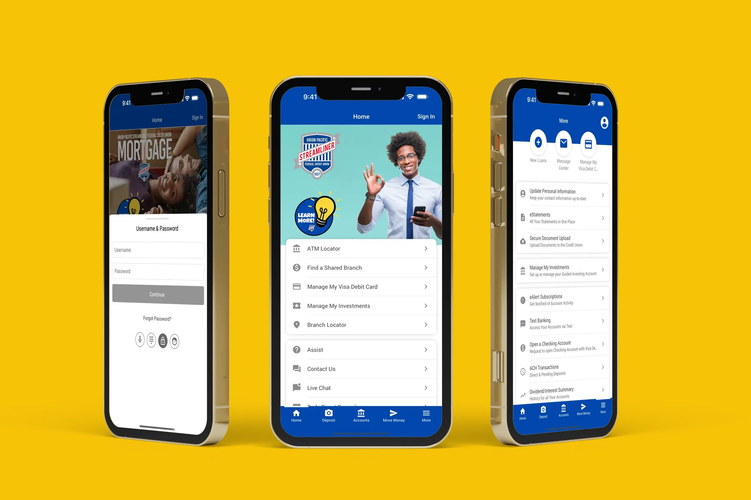 three different views of the union pacific mobile app